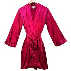 Morgan Taylor Intimates Women's Hot Pink Satin Robe Size M Long Sleeve Belted